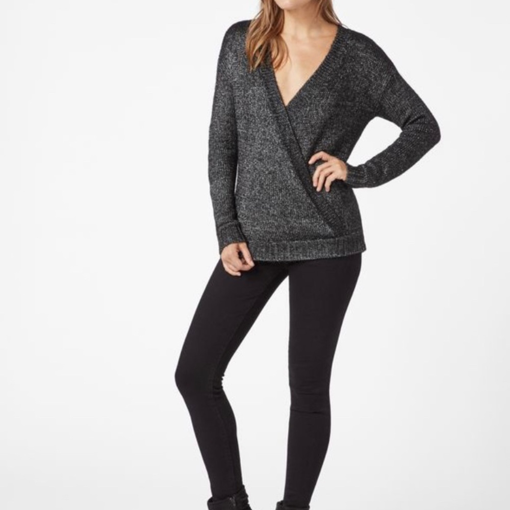 Black and silver long sleeve low cut sweater